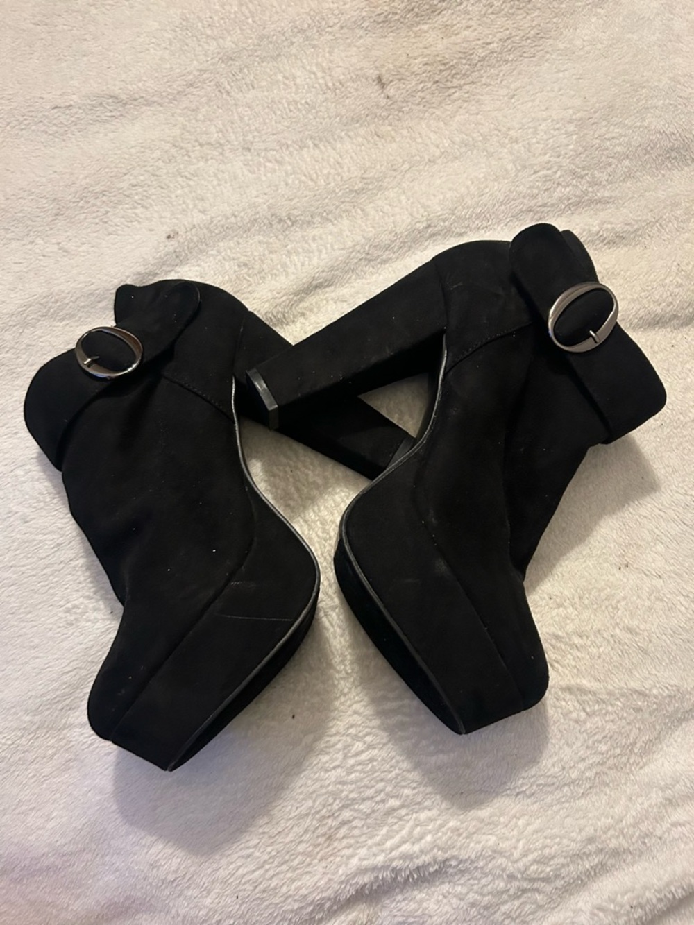 Women's Black Platform Ankle Boots with Buckle